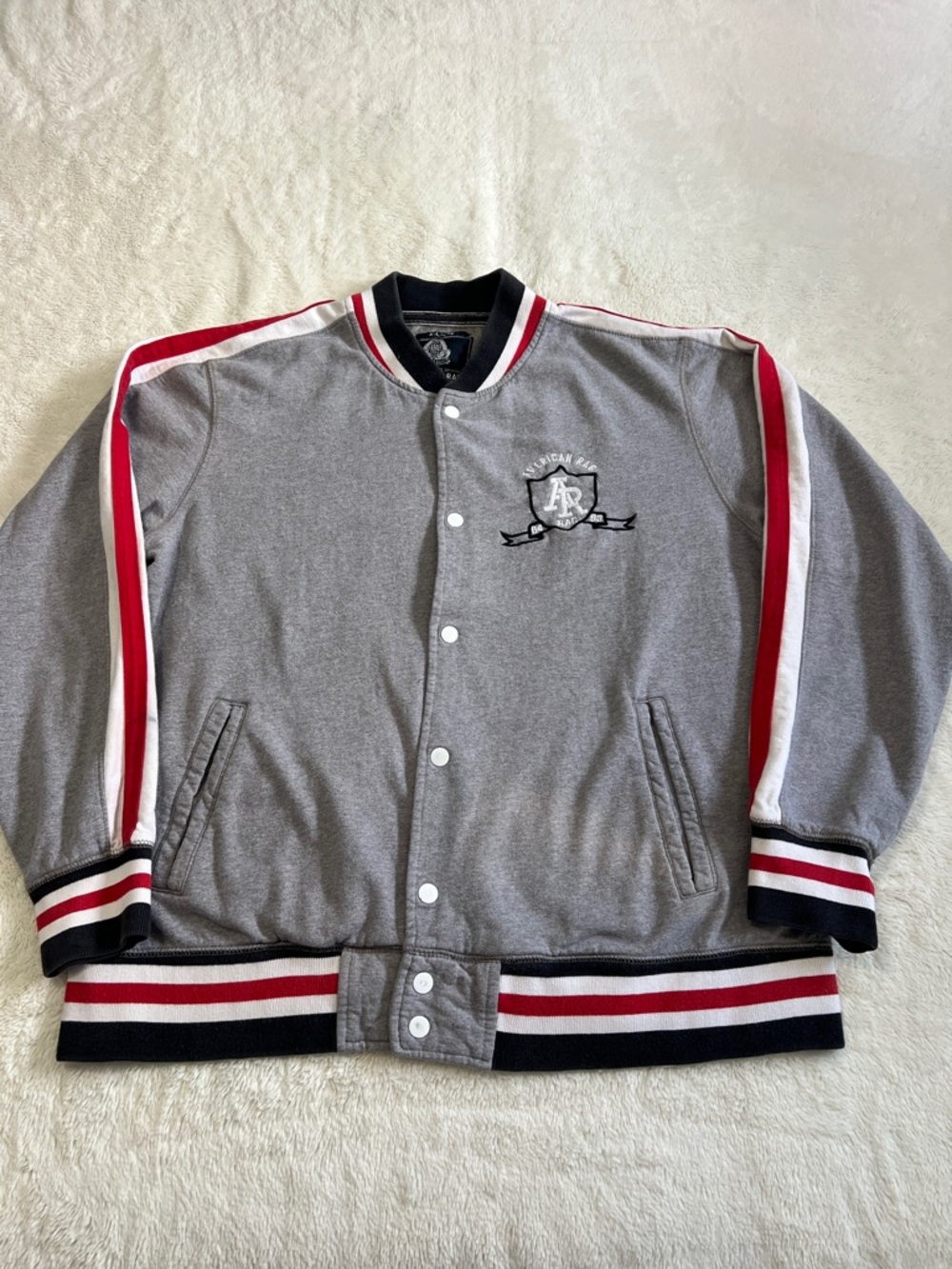 American Rag Gray, Red & White Lightweight Button Up Jacket - Men’s XL